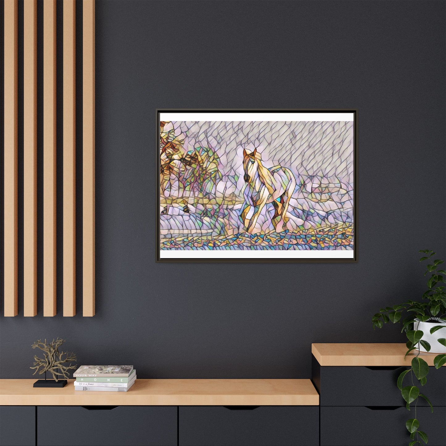 Abstract Stained-Glass Horse Matte Canvas Framed Wall Art