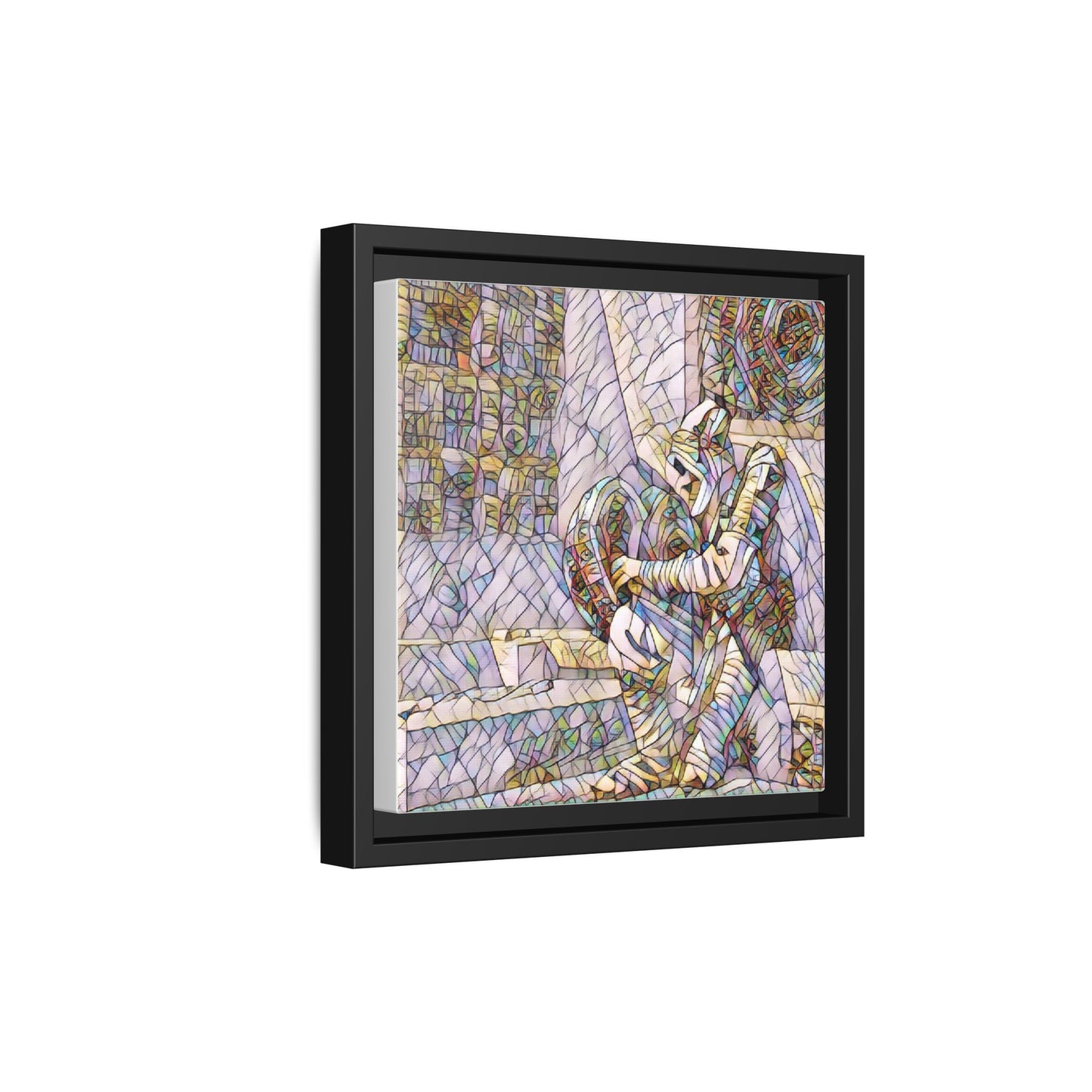 Framed Matte Canvas Art — Colorful Stained-Glass Astronaut Embrace
