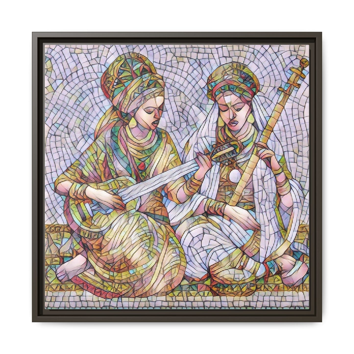 Framed Mosaic Art Print — Two Women Playing Lutes (Matte Canvas)