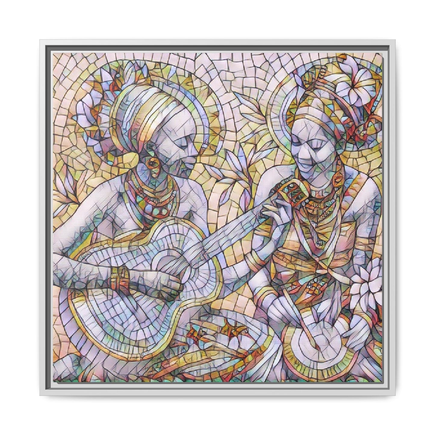 Framed Canvas Art – Colorful Mosaic Musicians Wall Decor
