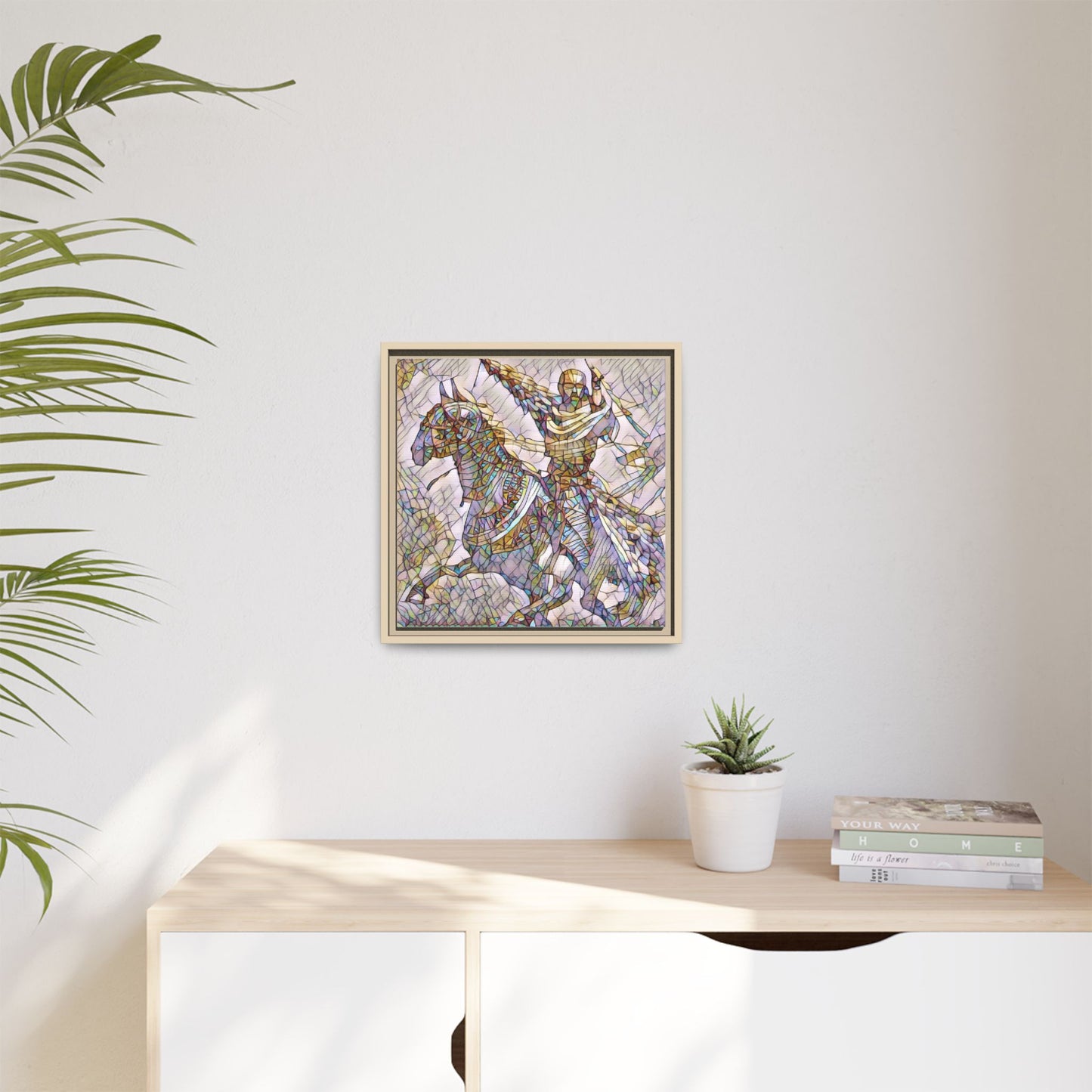 Framed Matte Canvas Print — Stained Glass Knight on Horse Artwork