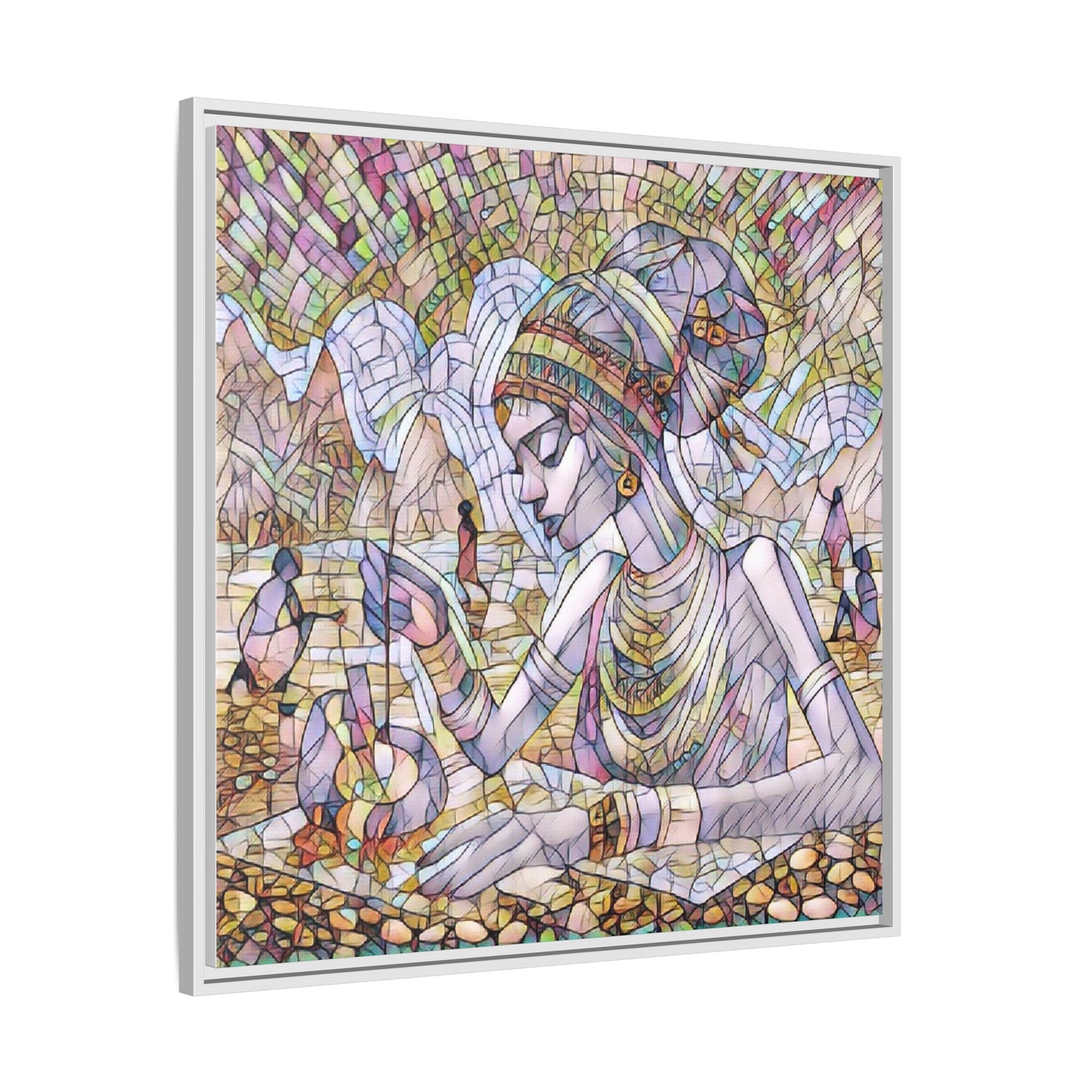 Framed Matte Canvas Art — Mosaic-Inspired Egyptian Woman Illustration