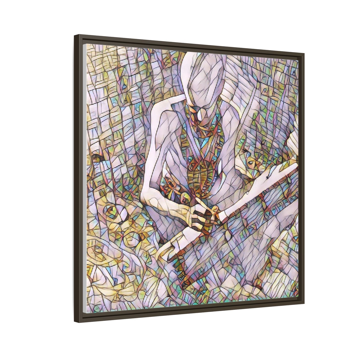 Abstract Fantasy Warrior Matte Framed Canvas — Colorful Stained-Glass Style Art