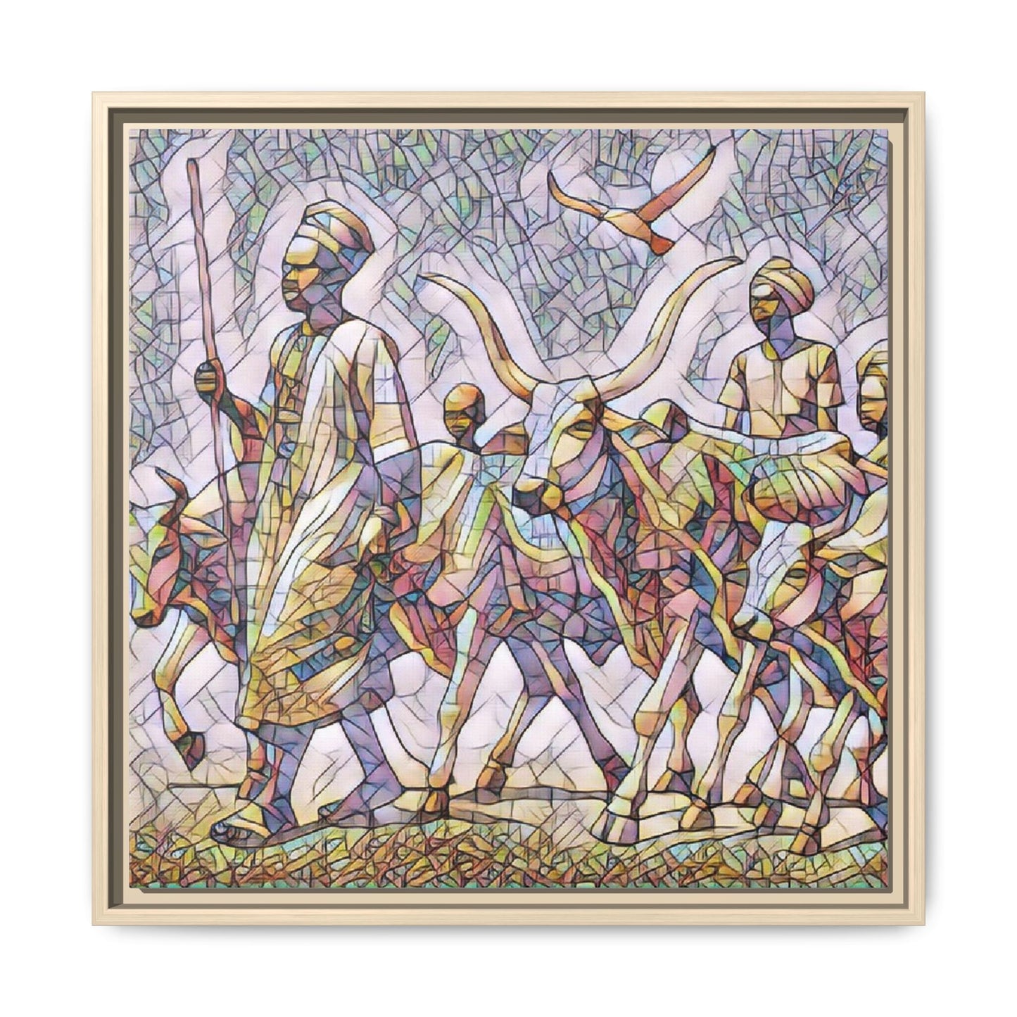 Framed Matte Canvas: Colorful African Herdsmen Art Print