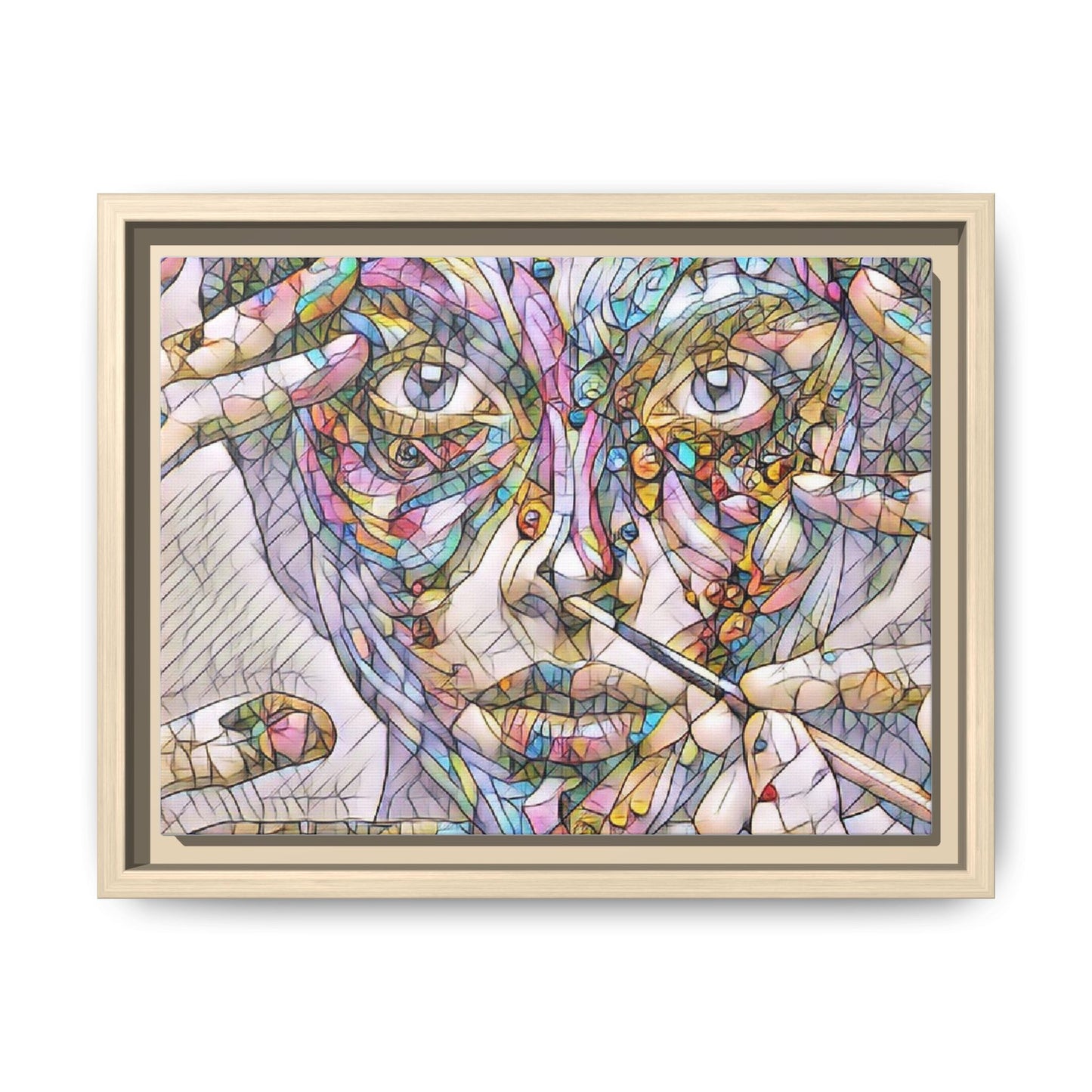 Framed Abstract Mosaic Face Canvas — Colorful Modern Wall Art