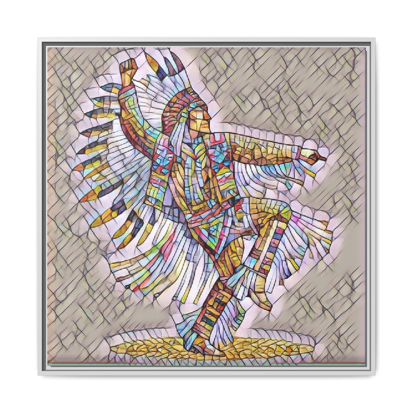 Colorful Native Dancer Framed Canvas Art — Stained Glass Style Wall Decor