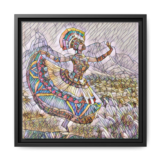 Ballerina Mosaic Framed Canvas Print — Colorful Ethnic Dance Wall Art