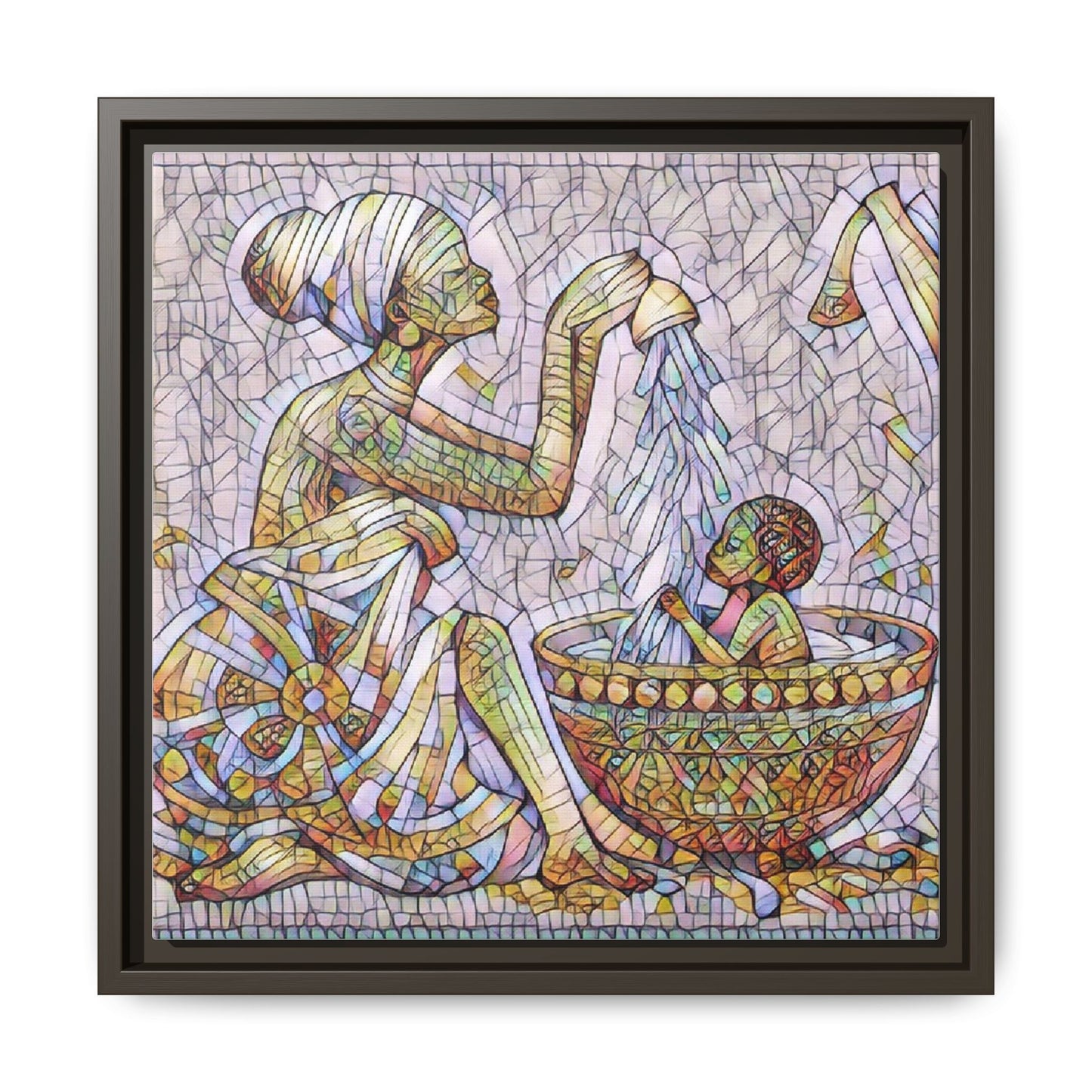 African Mother and Child Mosaic Matte Canvas (Framed)