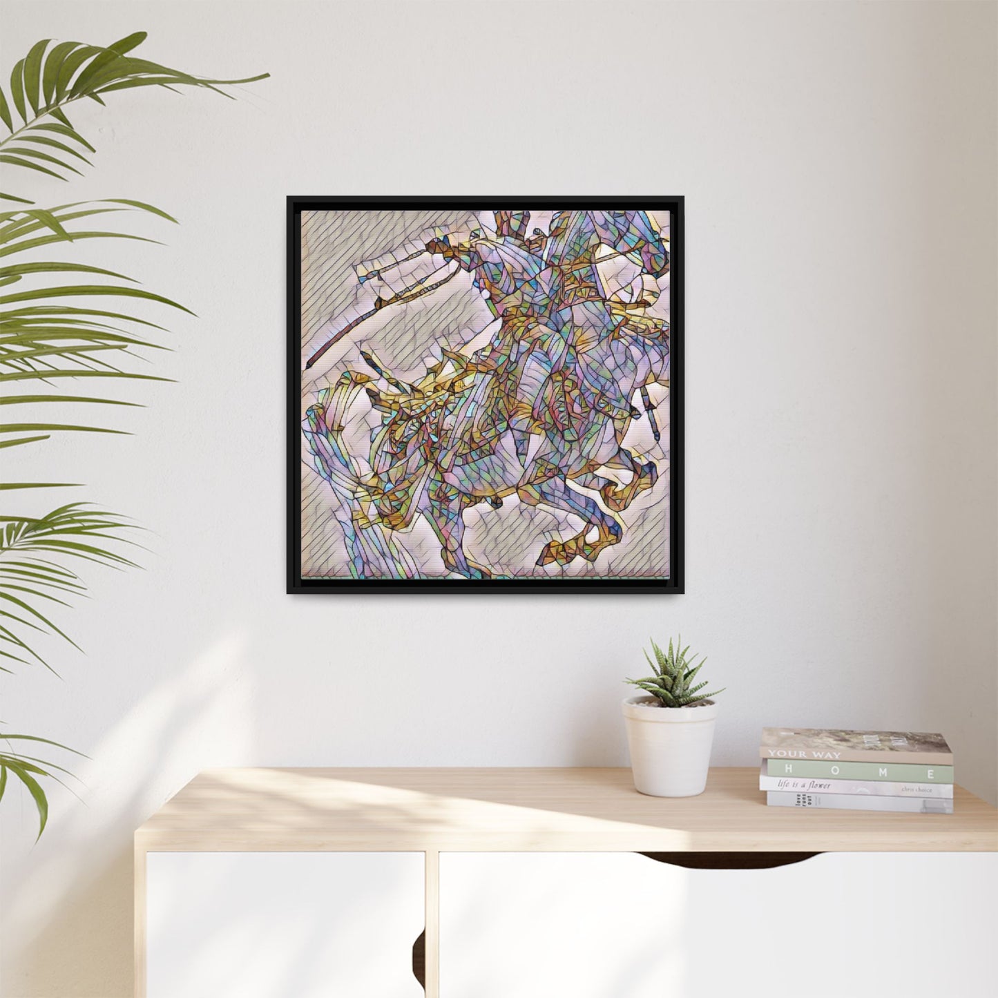 Framed Abstract Stained-Glass Horse Canvas