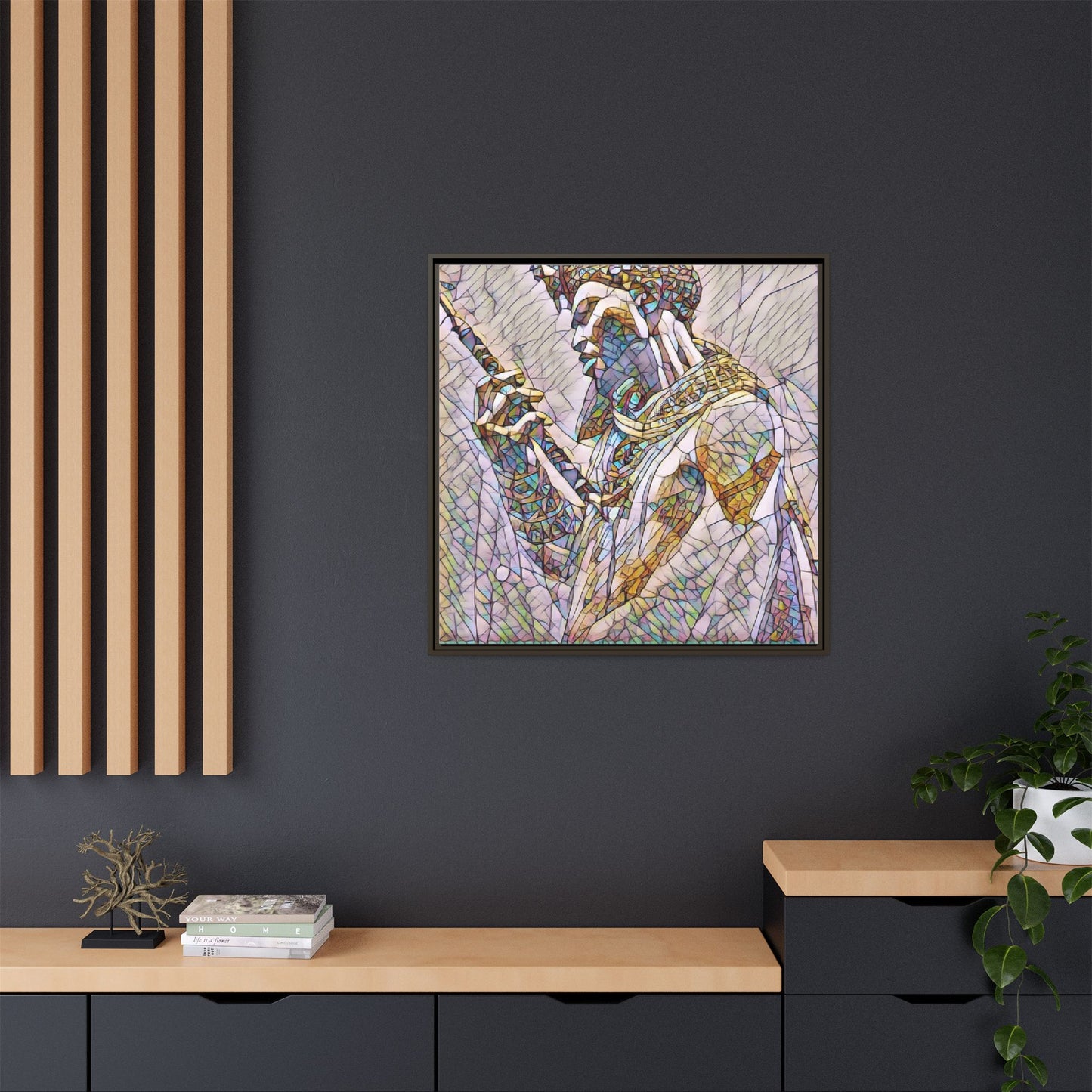 Egyptian Pharaoh Stained Glass Art — Framed Matte Canvas