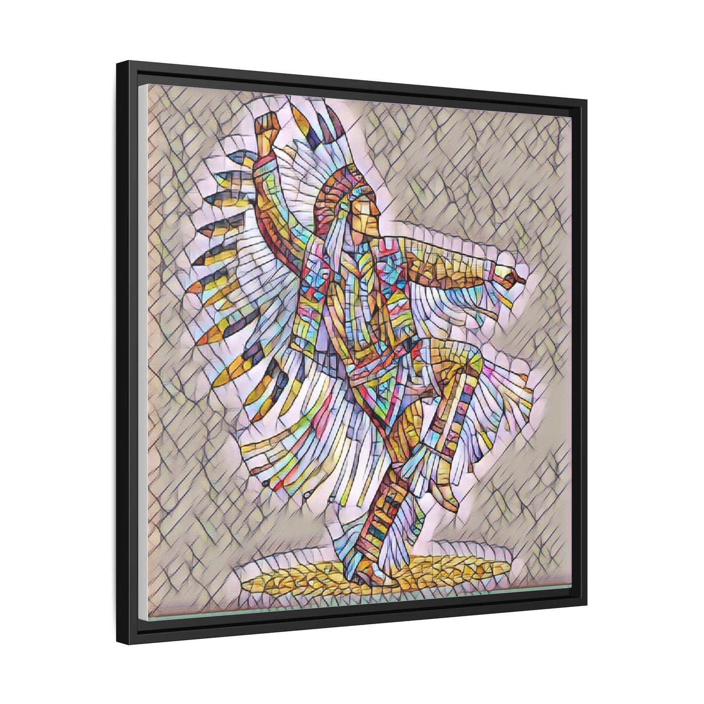 Colorful Native Dancer Framed Canvas Art — Stained Glass Style Wall Decor