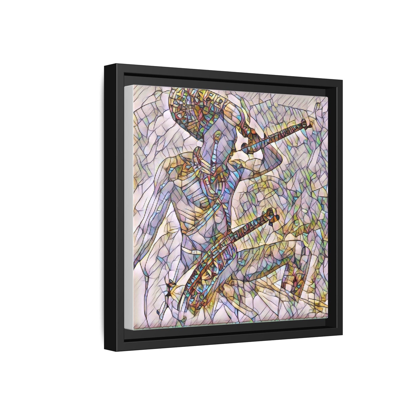 Stained Glass Blue Musician — Framed Matte Canvas Art