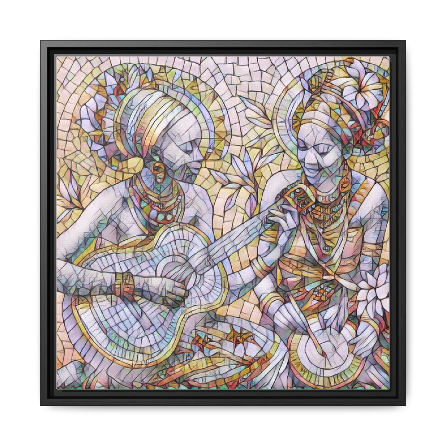 Framed Canvas Art – Colorful Mosaic Musicians Wall Decor