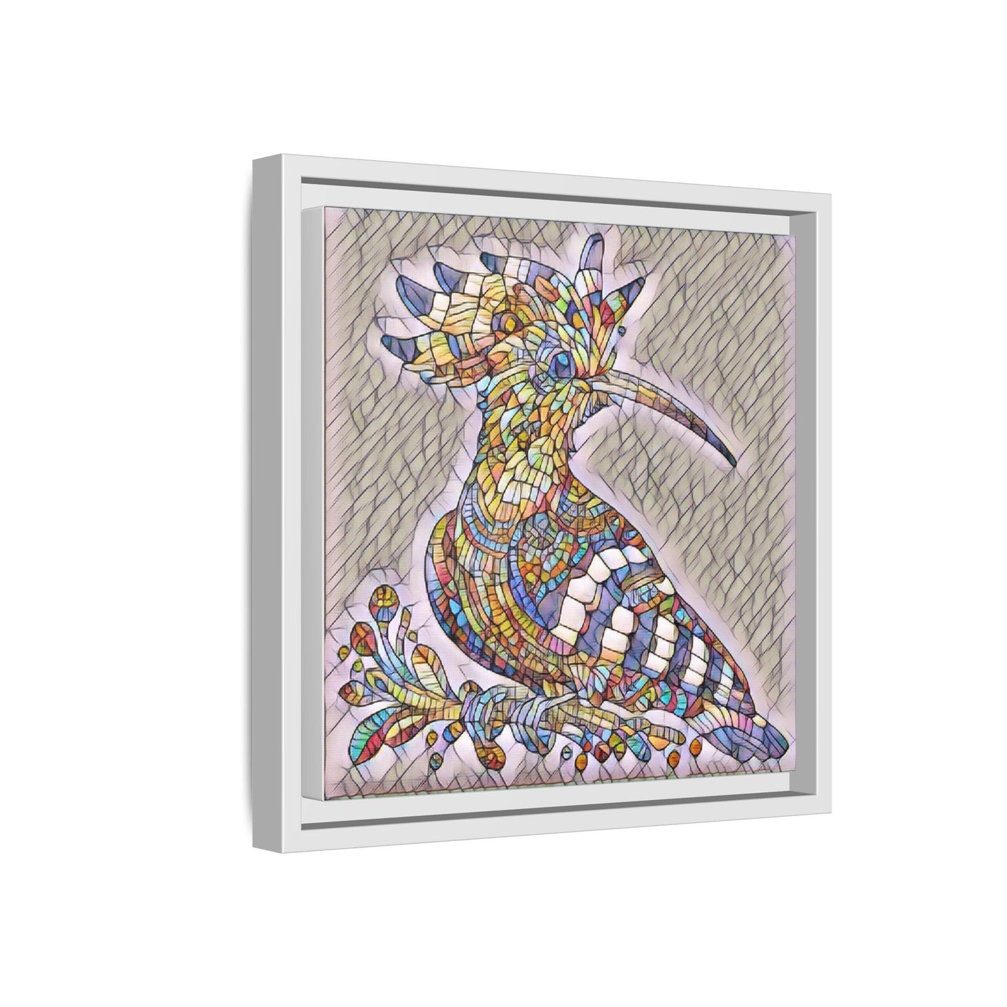 Colorful Mosaic Bird Matte Framed Canvas Wall Art