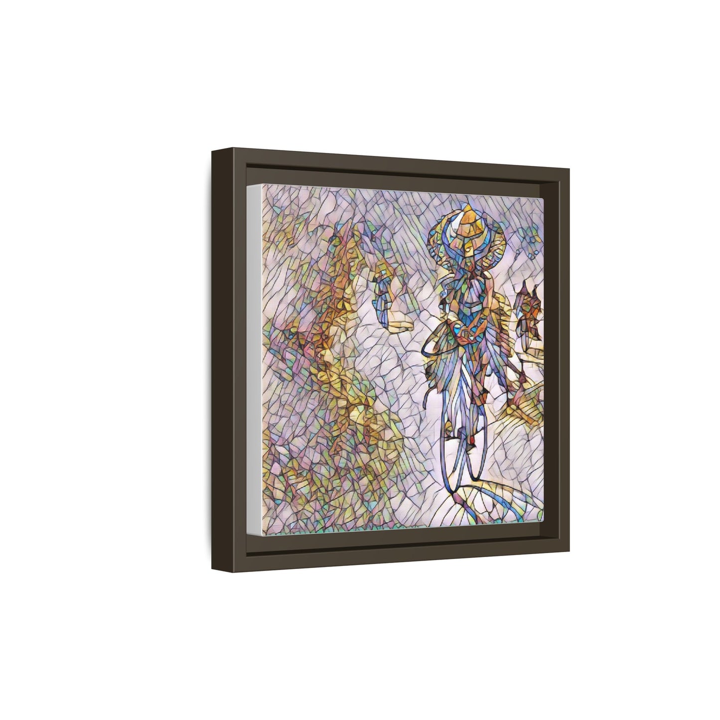 Abstract Cyclist Stained-Glass Art Print — Framed Matte Canvas