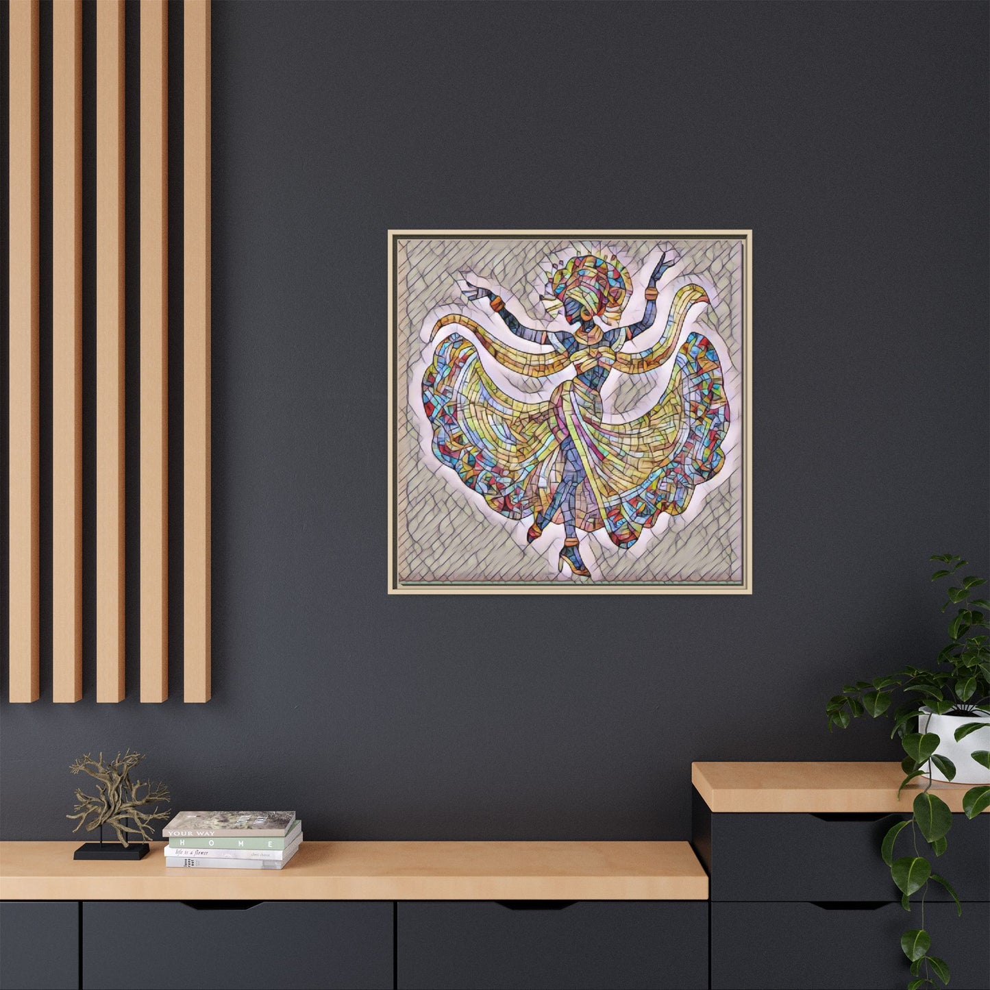 Colorful Mosaic Dancer Framed Canvas Art