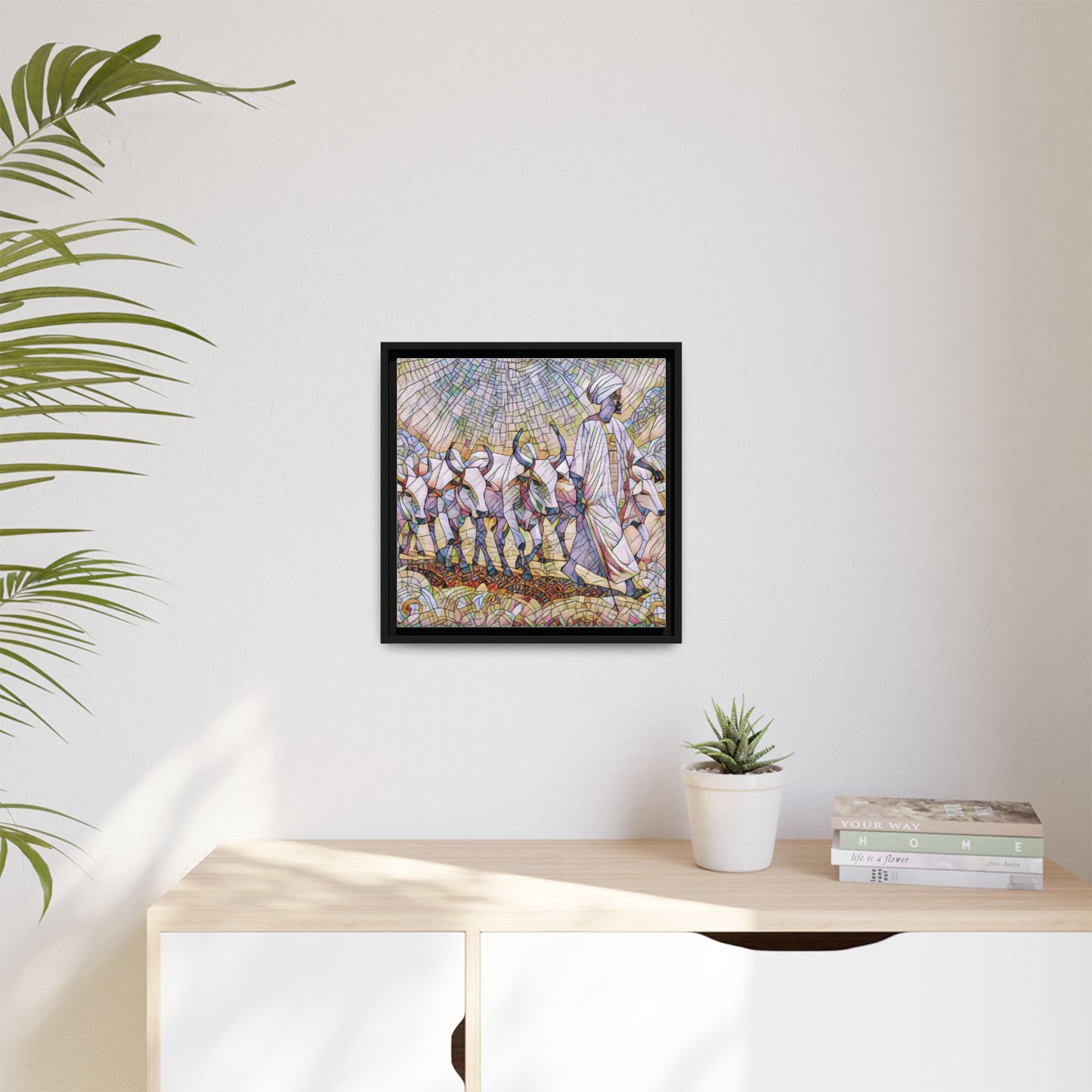 Framed Matte Canvas Art — African Herdsman Mosaic Print