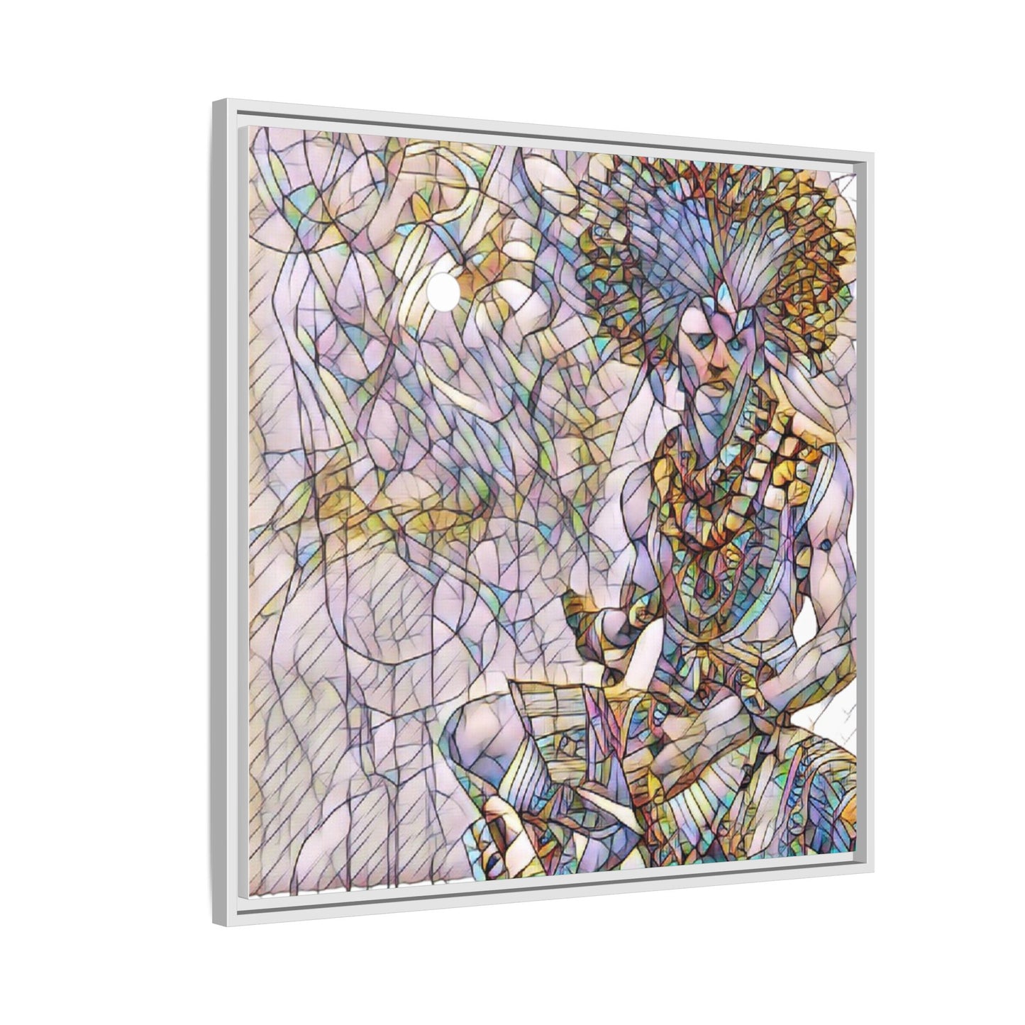 Framed Matte Canvas Art — Colorful Tribal Warrior Illustration