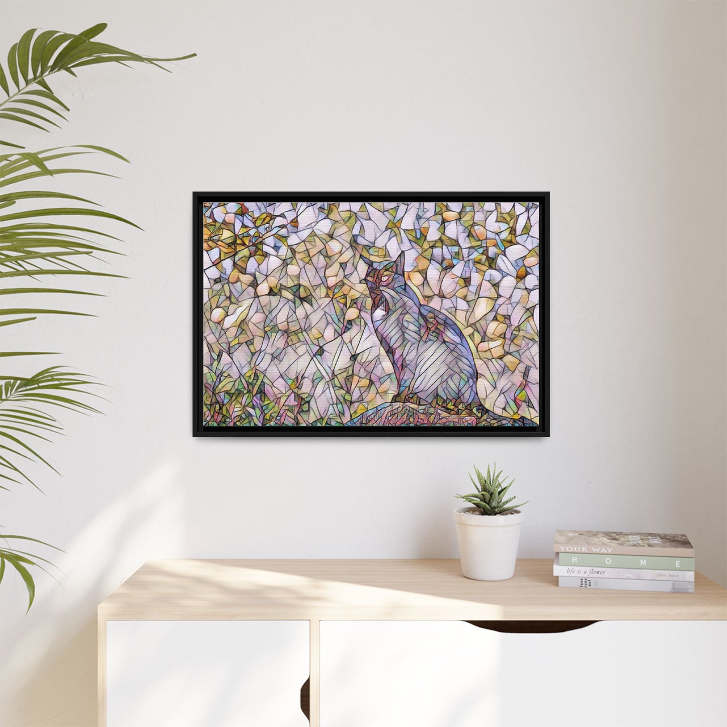 Framed Canvas Art - Stained Glass Heron Nature Print