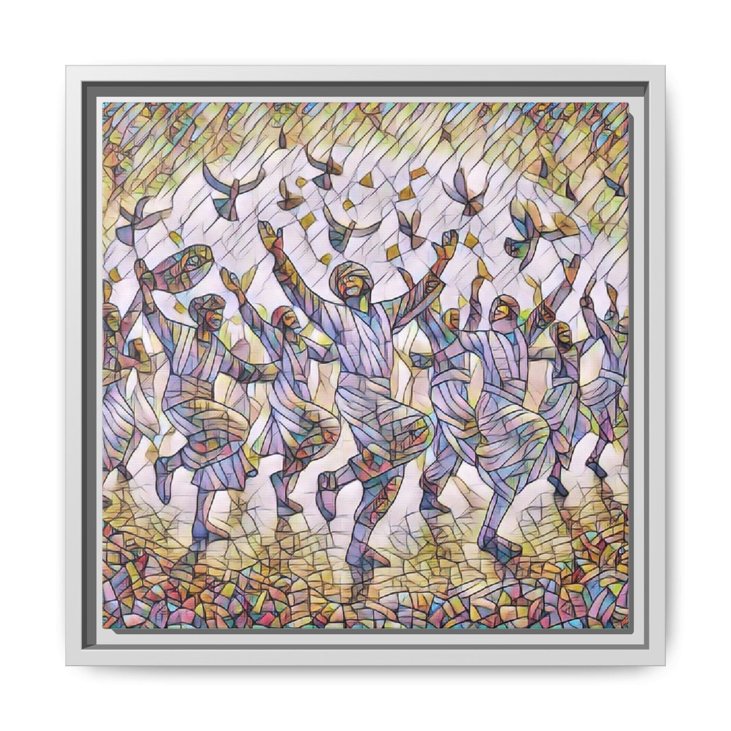 Framed Canvas Art - Joyful Dancers with Doves (Multicolor)