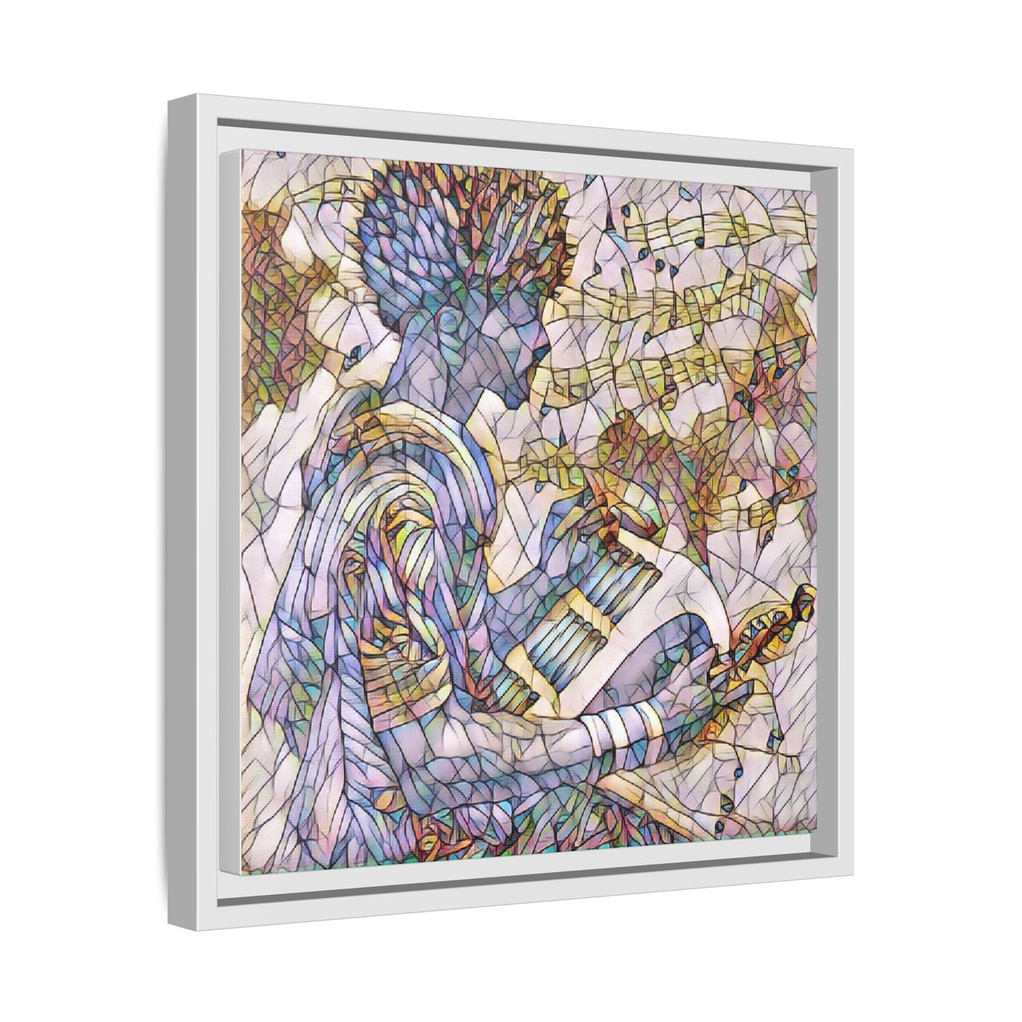 Abstract Jazz Musician Framed Canvas Art — Colorful Stained-Glass Style Wall Decor