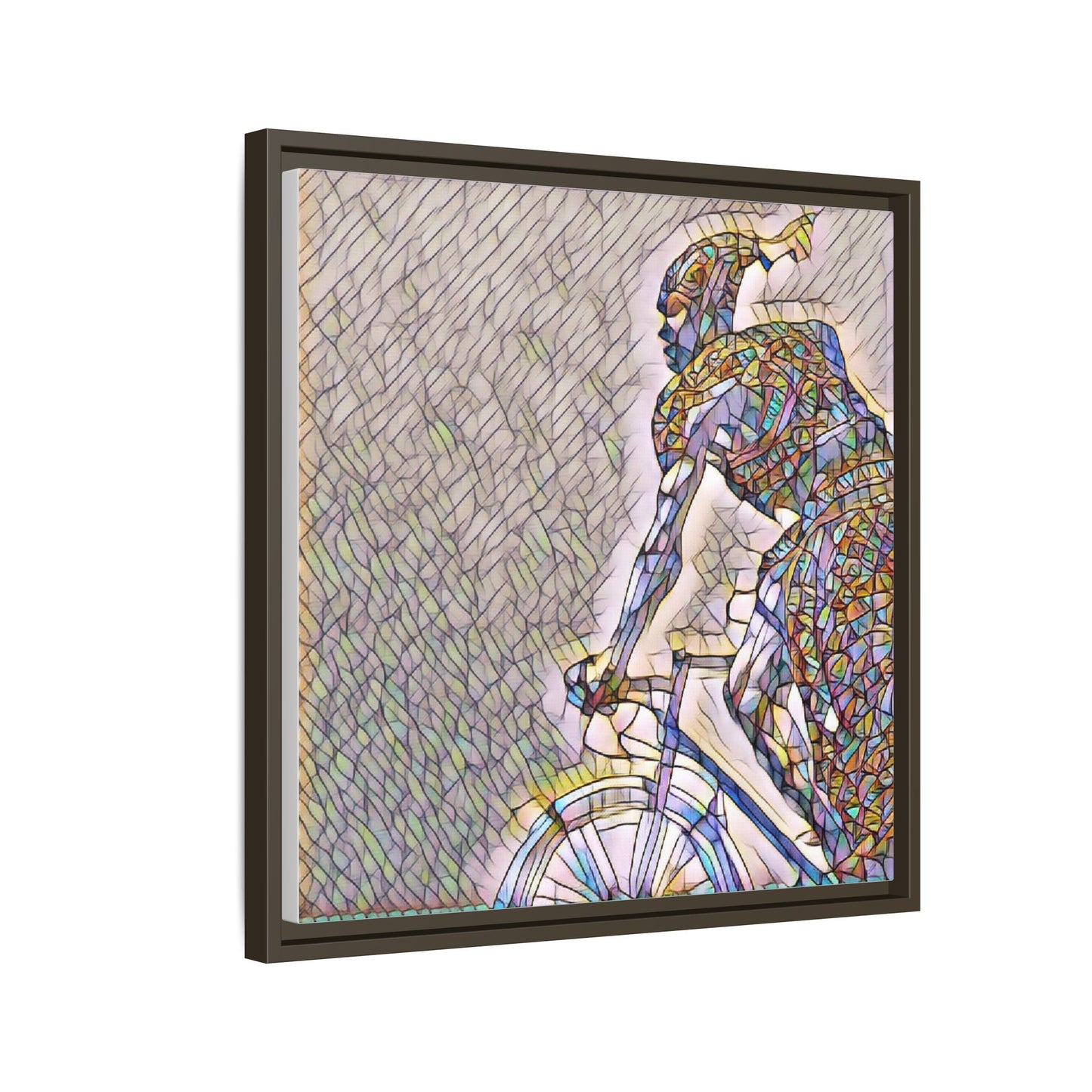 Cyclist Mosaic Matte Canvas Print — Framed Multicolor Bike Art