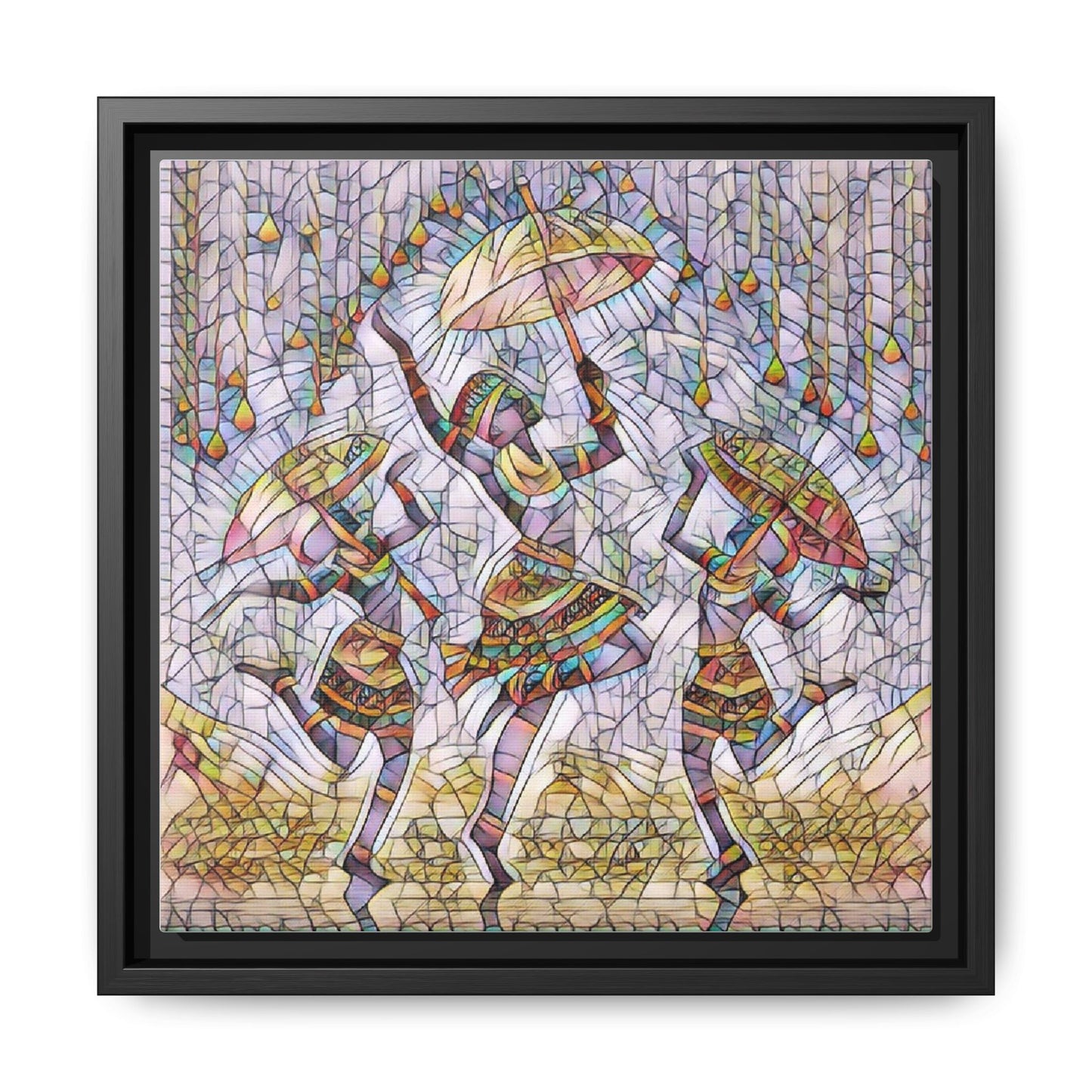 Colorful African Dance Framed Canvas Art — Umbrella Dancers Wall Decor