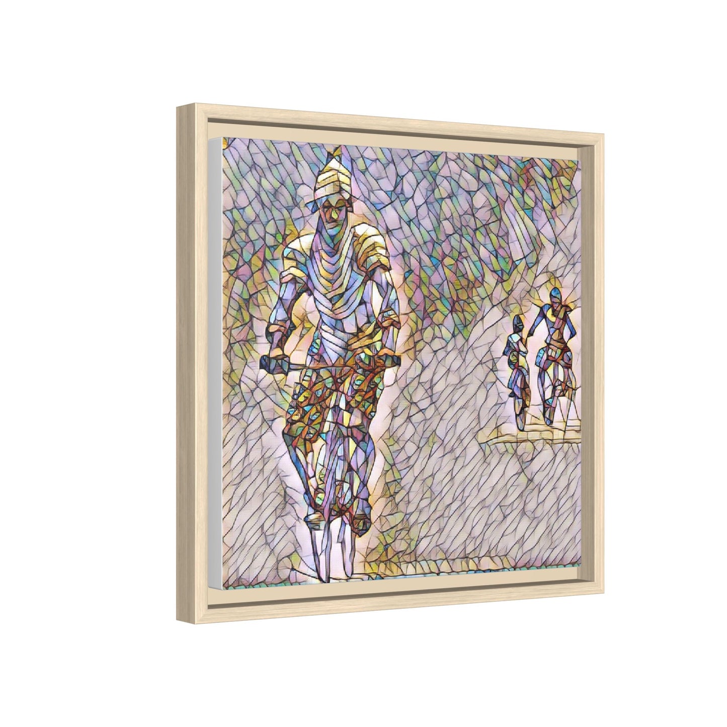 Cyclists Mosaic Matte Canvas Framed Wall Art