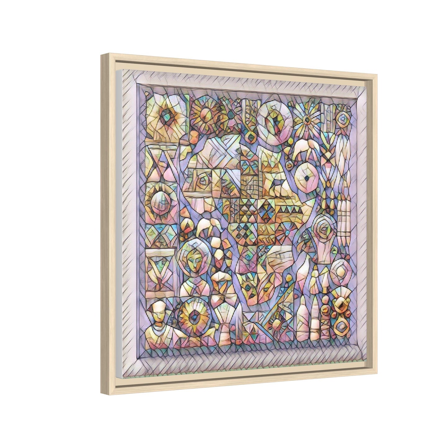 Framed Abstract Mosaic Matte Canvas Art — Pastel Geometric Wall Decor