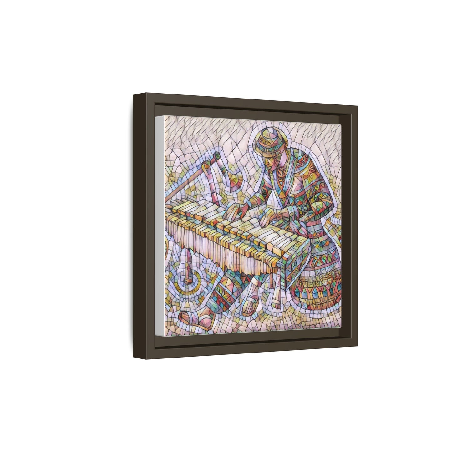 Framed Canvas Art - Colorful Mosaic Vibraphone Musician Print