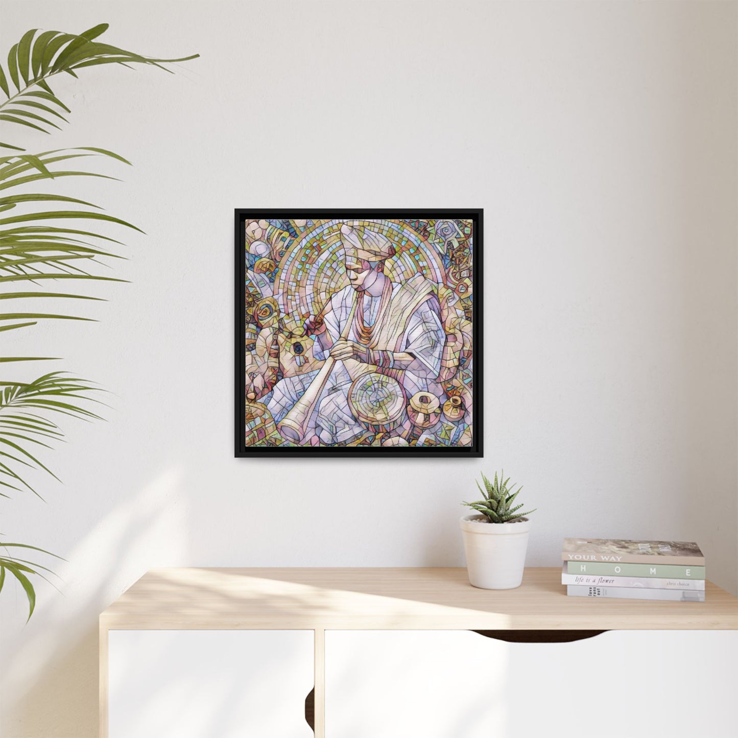 Framed Matte Canvas Print — African Drummer Mosaic Art