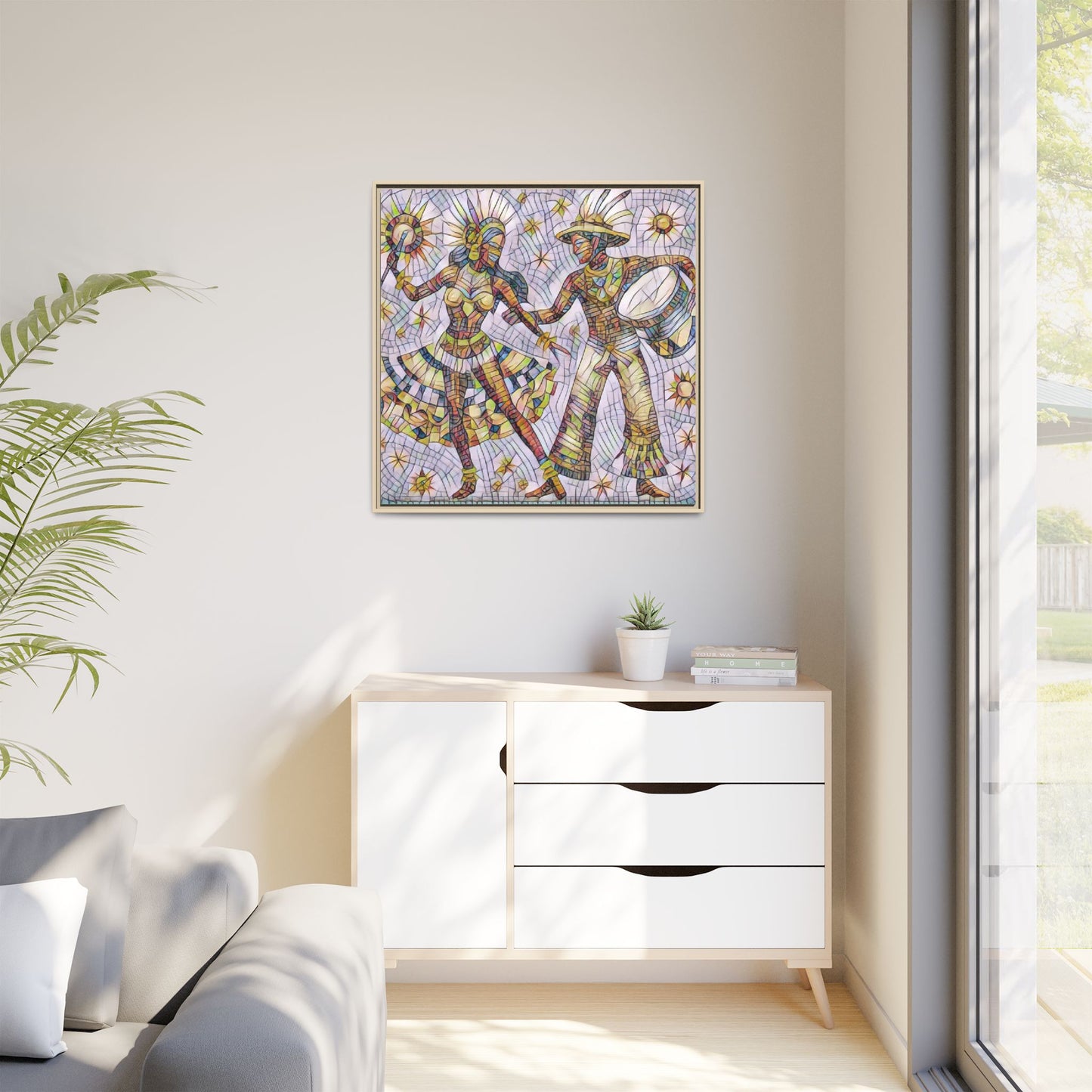 Carnival Dancers Framed Canvas Art – Colorful Samba Couple Print