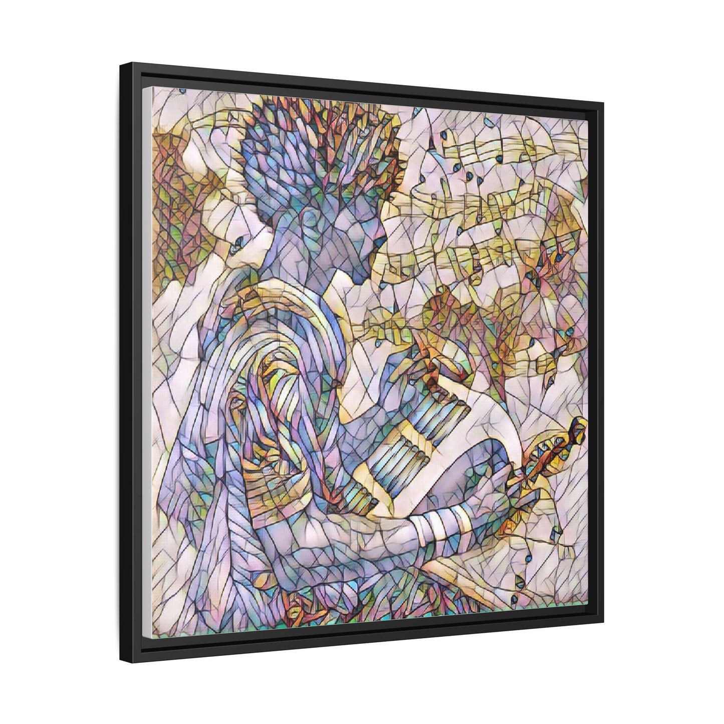 Abstract Jazz Musician Framed Canvas Art — Colorful Stained-Glass Style Wall Decor