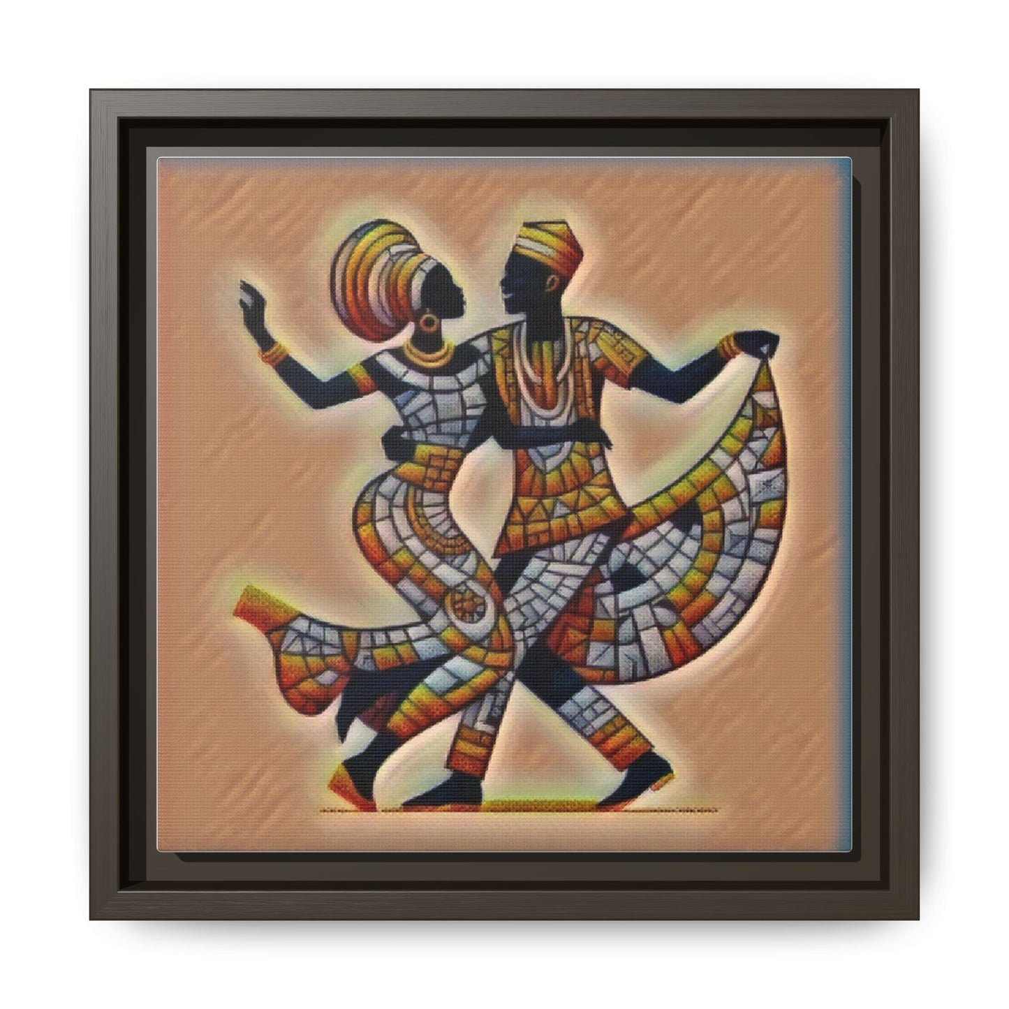 Framed African Dance Mosaic Art Print — Matte Canvas Wall Decor