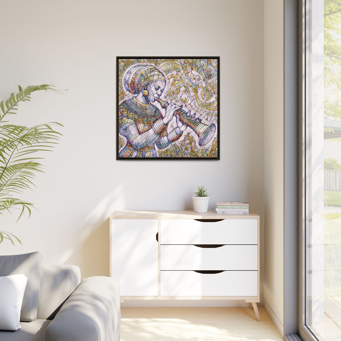 Egyptian Flutist Mosaic Matte Canvas Framed Art