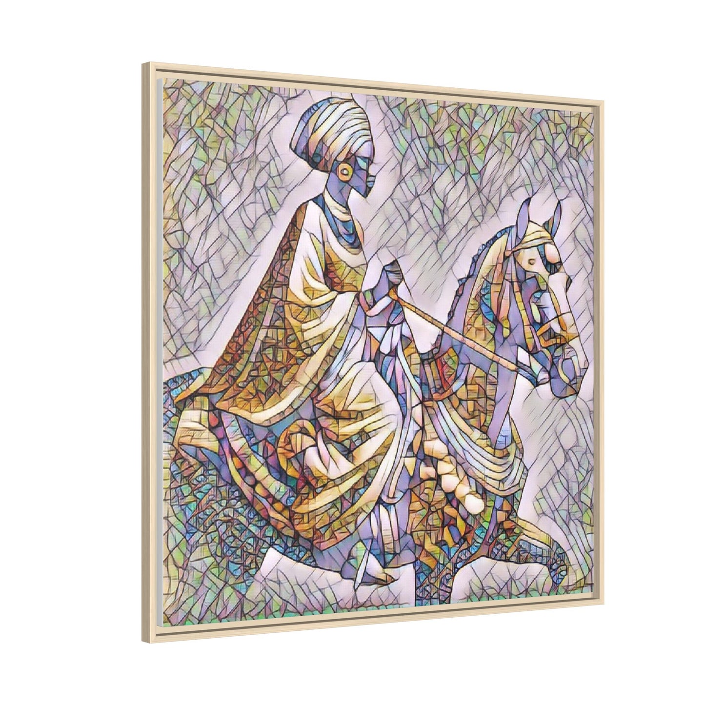 Mosaic Rider Framed Canvas Art — African Horsewoman Wall Decor