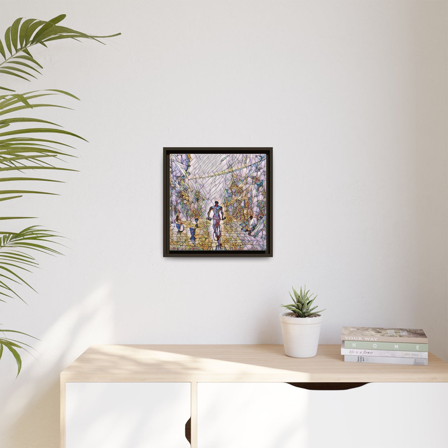 Cyclist Stained-Glass Matte Canvas Framed Wall Art