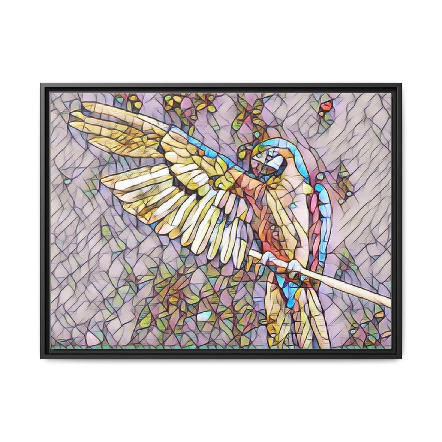 Framed Parrot Stained-Glass Art Print — Matte Canvas Wall Decor