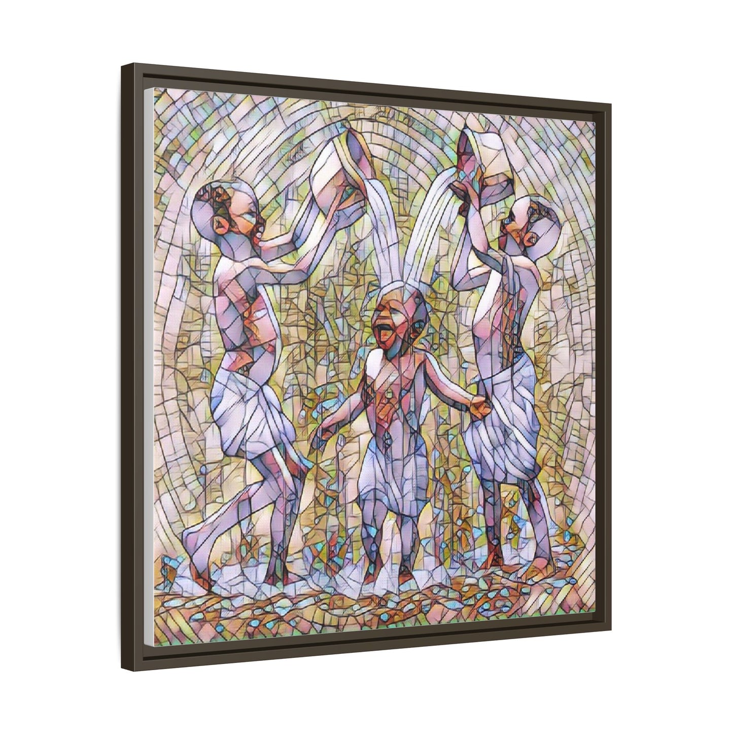 Framed Matte Canvas Art – Joyful Water Dance Family Stained-Glass Print