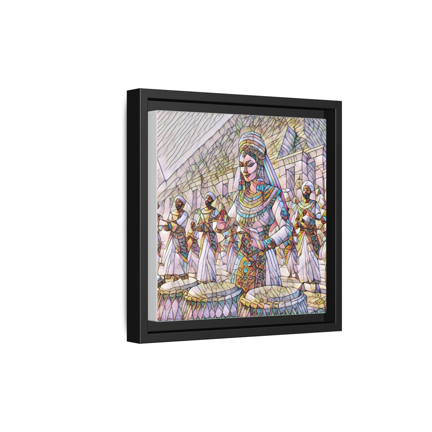 Egyptian Drummers Framed Canvas Art — Colorful Egyptian Dancer Wall Decor