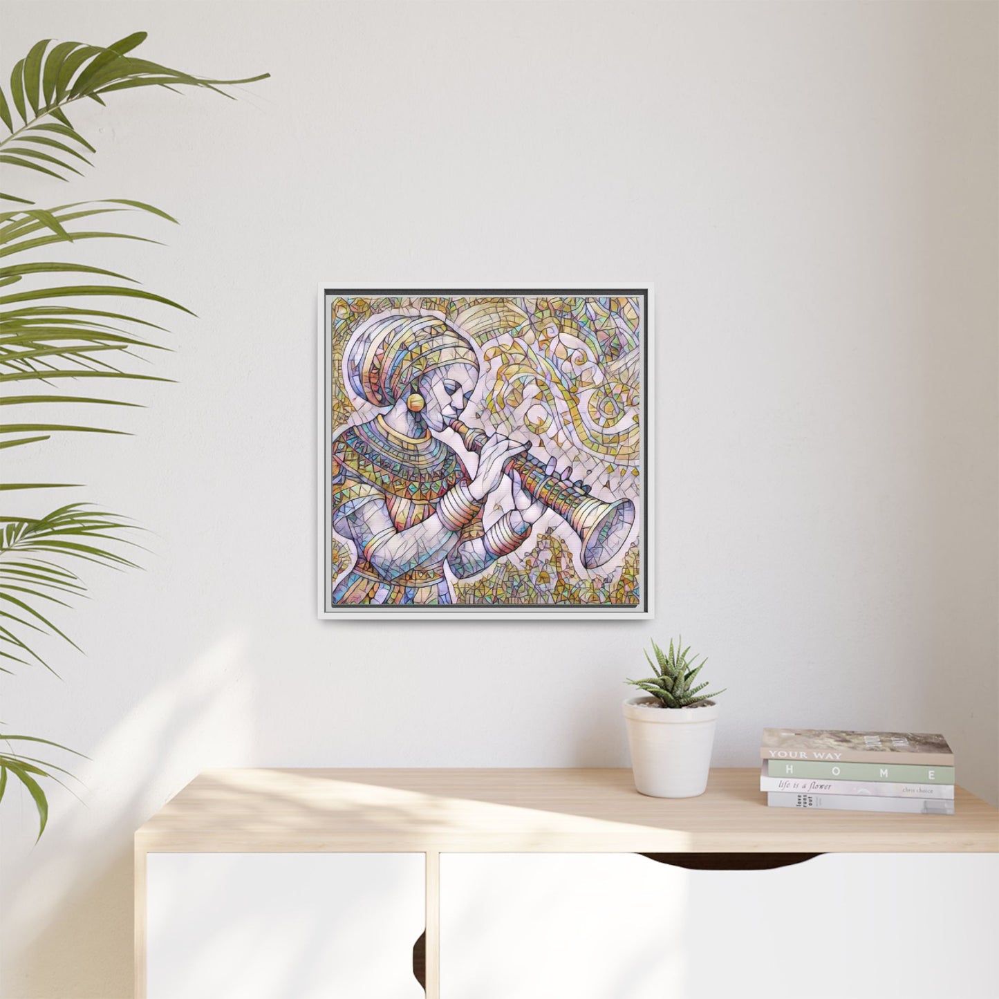 Egyptian Flutist Mosaic Matte Canvas Framed Art