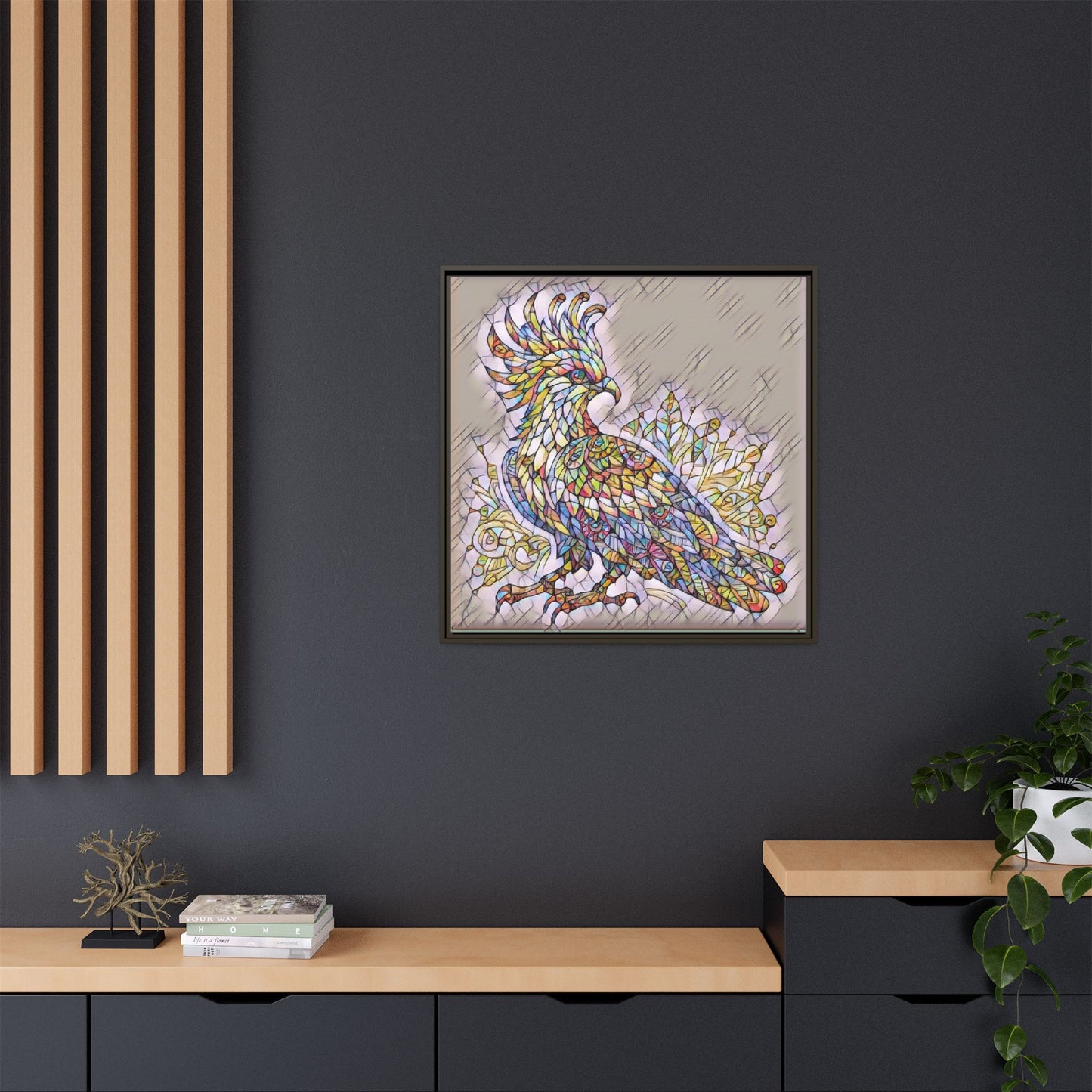 Colorful Stained-Glass Cockatoo Matte Framed Canvas
