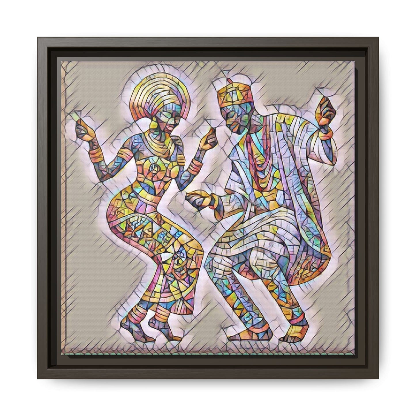 Afrobeat Dancers Framed Canvas Art — Colorful Mosaic African Dance Print