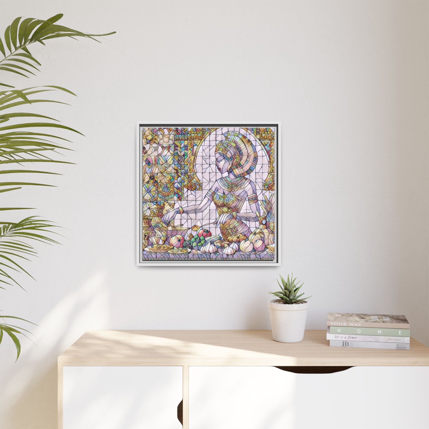 Egyptian Goddess Stained Glass Style Framed Canvas Art