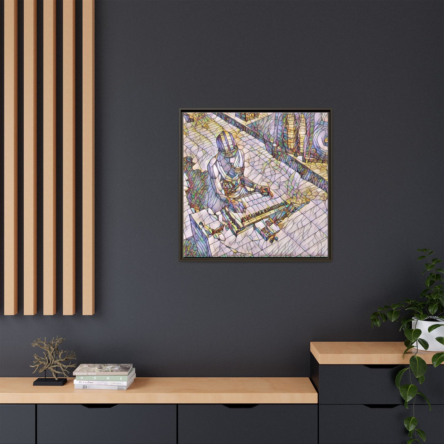 Abstract DJ Skateboarder Matte Framed Canvas – Colorful Urban Music Art Print