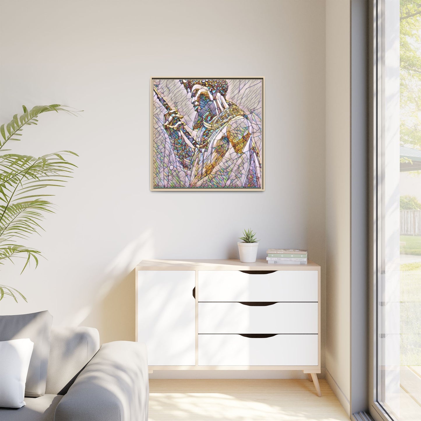 Egyptian Pharaoh Stained Glass Art — Framed Matte Canvas