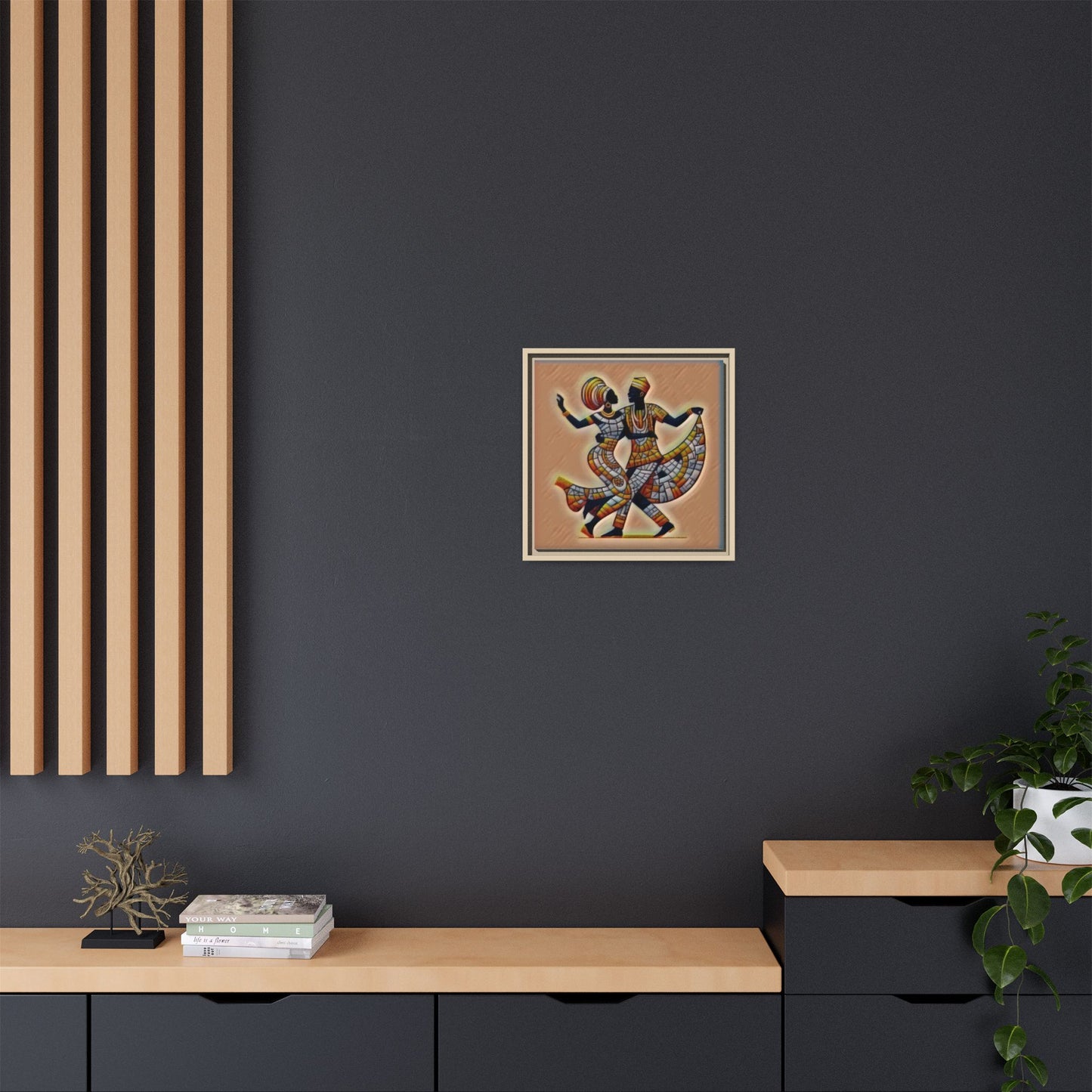 Framed African Dance Mosaic Art Print — Matte Canvas Wall Decor