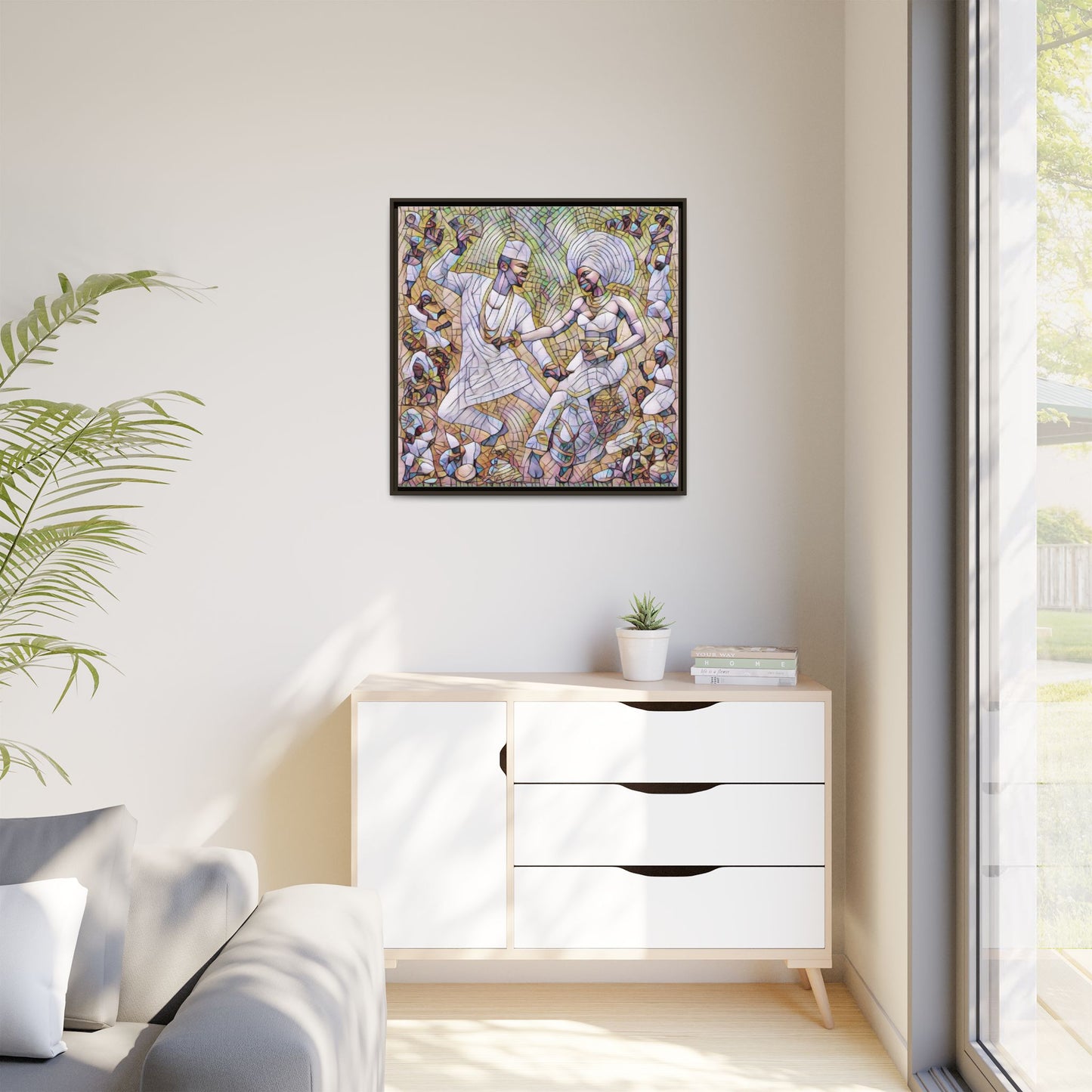 Afrobeat Celebration Matte Framed Canvas — Vibrant Dancers Wall Art