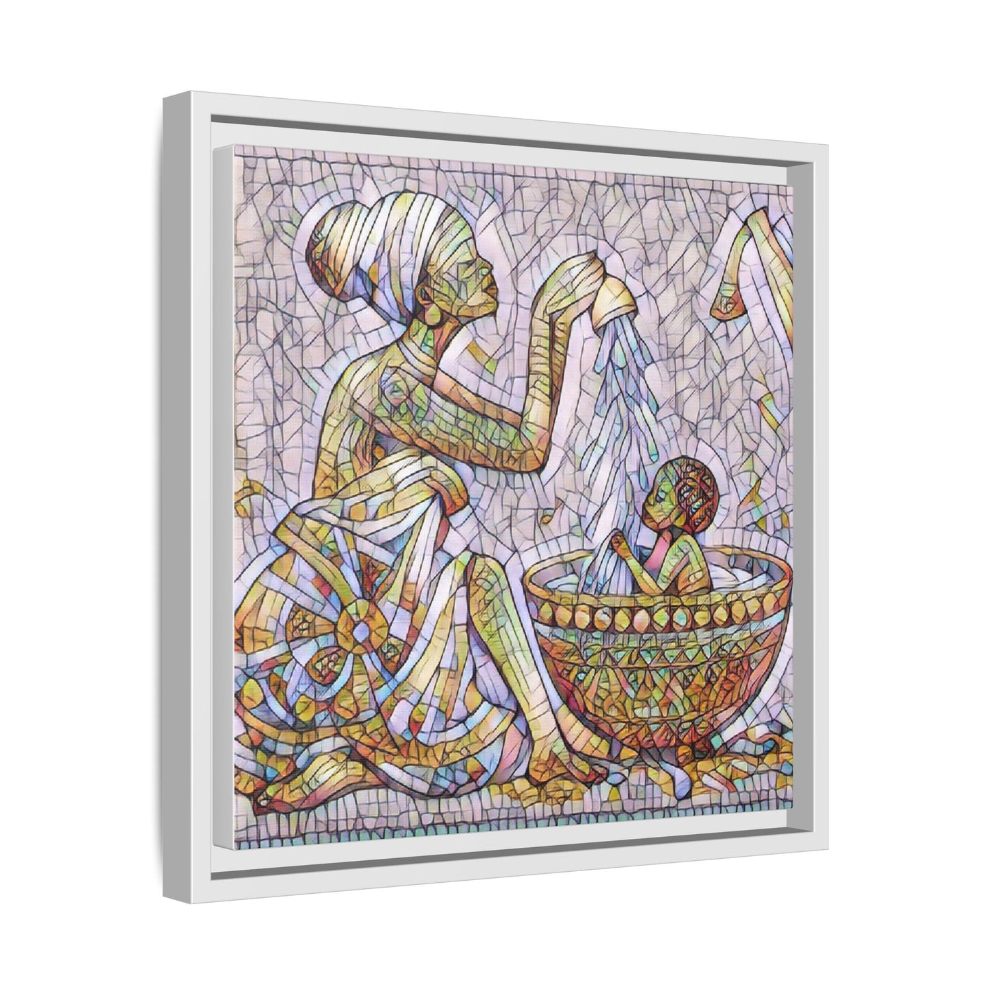 African Mother and Child Mosaic Matte Canvas (Framed)