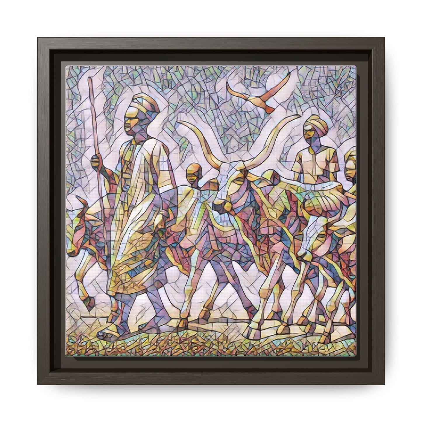 Framed Matte Canvas: Colorful African Herdsmen Art Print